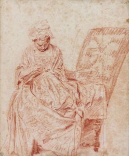 ean-Antoine Watteau (1684-1721), La Ravaudeuse, étude pour L_Occupation, selon l_âge, vers 1715, sanguine